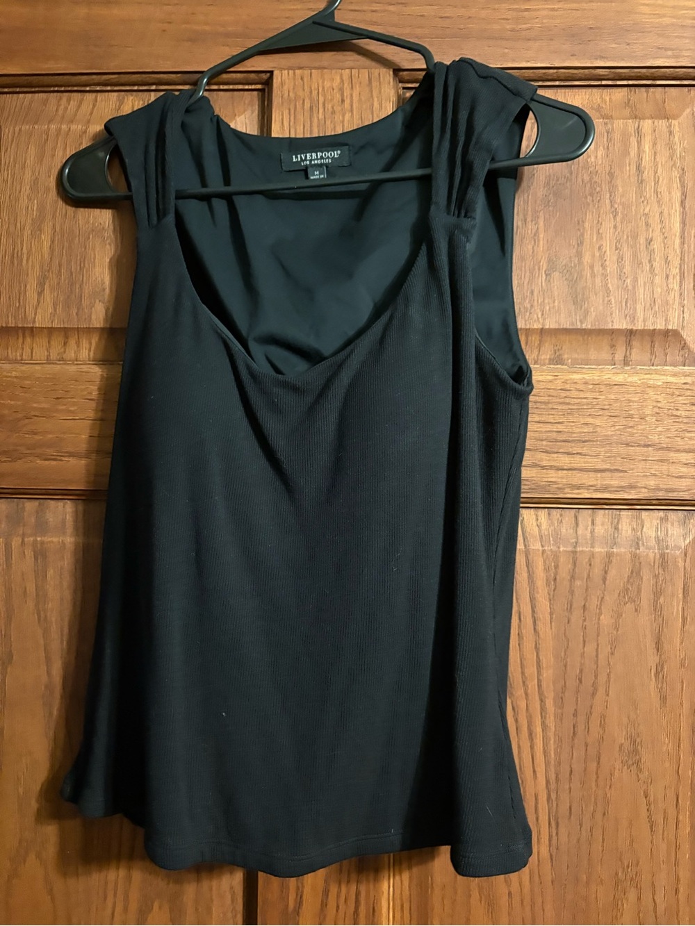 Liverpool Black Knit Tank with Gathered Shoulder Detail